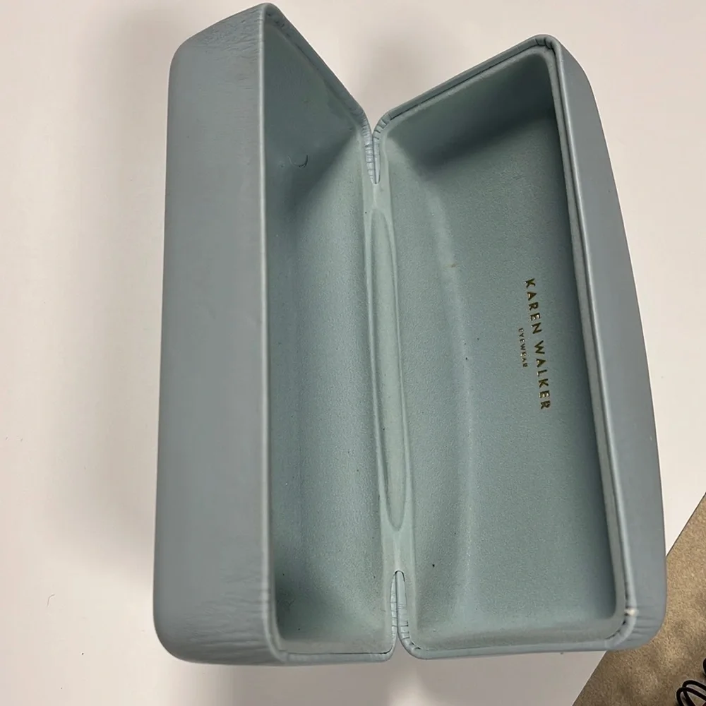 Karen Walker Light Blue Sunglasses Case with Gold Arrow Logo